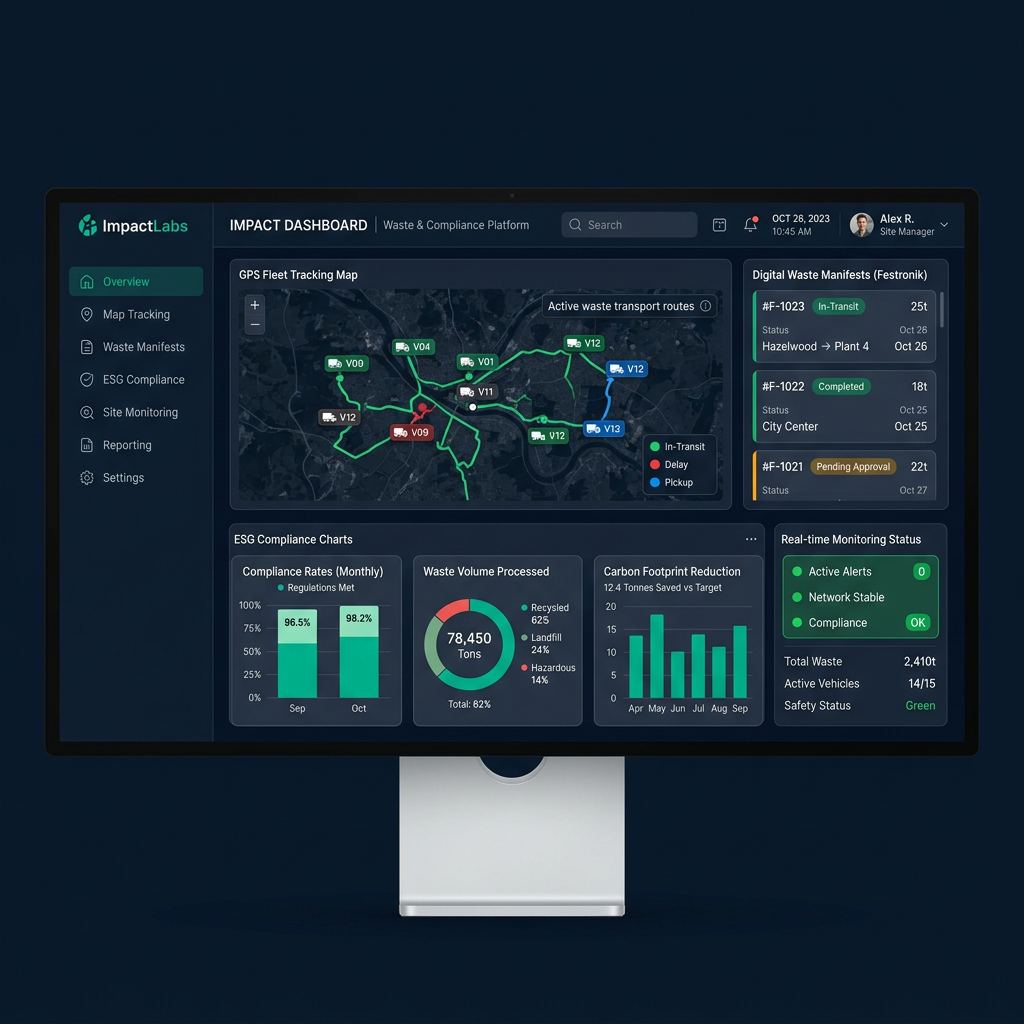 Impact Dashboard menampilkan pelacakan GPS real-time dan data kepatuhan