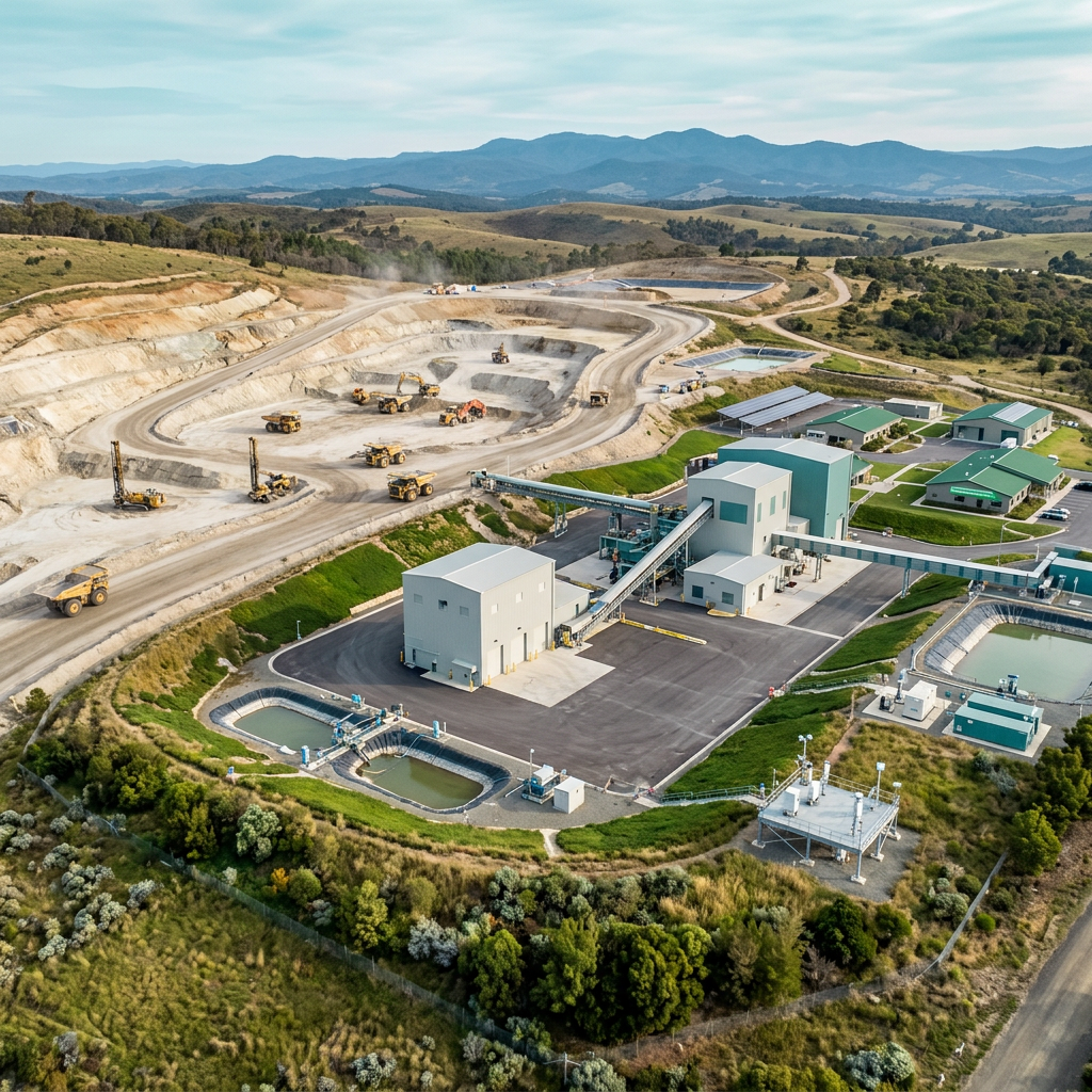 Operasi pertambangan emas modern dengan pemantauan lingkungan